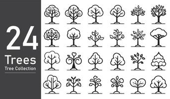 silhouette tree line drawing set, Side view, set of graphics trees elements outline symbol. silhouette tree line drawing set, Side view, icon set of graphics trees elements outline symbol. vector