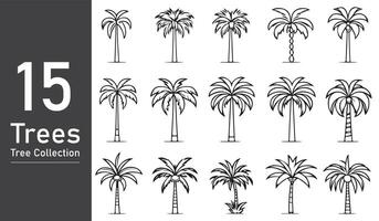 silhouette tree line drawing set, Side view, set of graphics trees elements outline symbol. silhouette tree line drawing set, Side view, icon set of graphics trees elements outline symbol. vector