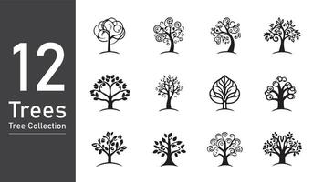 silhouette tree line drawing set, Side view, set of graphics trees elements outline symbol. silhouette tree line drawing set, Side view, icon set of graphics trees elements outline symbol. vector