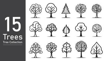 silueta árbol línea dibujo colocar, lado vista, conjunto de gráficos arboles elementos contorno símbolo. silueta árbol línea dibujo colocar, lado vista, icono conjunto de gráficos arboles elementos contorno símbolo. vector