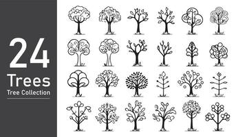 silhouette tree line drawing set, Side view, set of graphics trees elements outline symbol. silhouette tree line drawing set, Side view, icon set of graphics trees elements outline symbol. vector