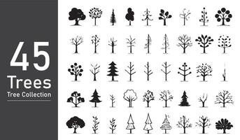 silueta árbol línea dibujo colocar, lado vista, conjunto de gráficos arboles elementos contorno símbolo. silueta árbol línea dibujo colocar, lado vista, icono conjunto de gráficos arboles elementos contorno símbolo. vector