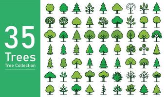 silueta árbol línea dibujo colocar, lado vista, conjunto de gráficos arboles elementos contorno símbolo. silueta árbol línea dibujo colocar, lado vista, icono conjunto de gráficos arboles elementos contorno símbolo. vector