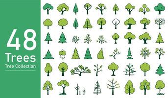 silhouette tree line drawing set, Side view, set of graphics trees elements outline symbol. silhouette tree line drawing set, Side view, icon set of graphics trees elements outline symbol. vector