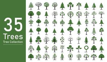 silueta árbol línea dibujo colocar, lado vista, conjunto de gráficos arboles elementos contorno símbolo. silueta árbol línea dibujo colocar, lado vista, icono conjunto de gráficos arboles elementos contorno símbolo. vector