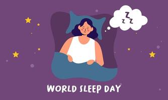 World sleep day. Cute planet Earth sleeping under a blanket on an international holiday vector