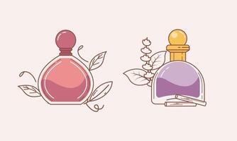 Set of different perfume bottles with ingredients vector