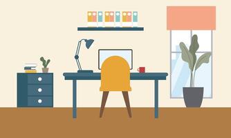 Workplace in sunny room. Stylish and modern interior vector