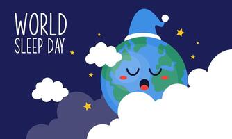 World sleep day. Cute planet Earth sleeping under a blanket on an international holiday vector