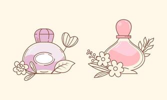 conjunto de diferente perfume botellas con ingredientes vector