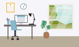 Workplace in sunny room. Stylish and modern interior vector