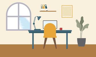 Workplace in sunny room. Stylish and modern interior vector