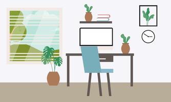 Workplace in sunny room. Stylish and modern interior vector