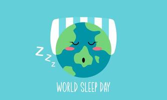 World sleep day. Cute planet Earth sleeping under a blanket on an international holiday vector