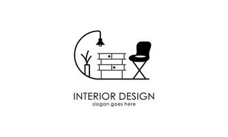 habitación interior, diseño del logotipo de la galería de muebles vector