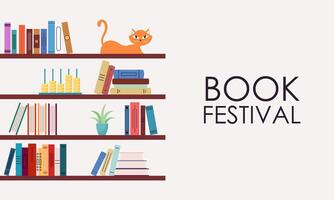 estante para libros concepto ilustración para libro festival y justa vector