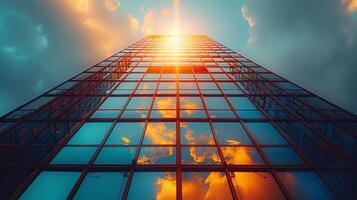 AI generated Sun Shining Through Windows of Tall Building photo