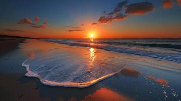 AI generated Sun Setting Over Water at Beach photo