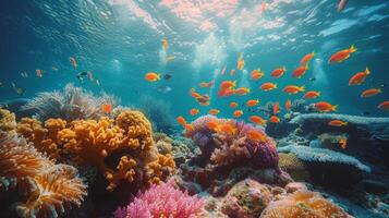 ai generado vibrante coral arrecife submarino foto
