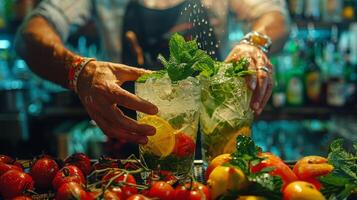 AI generated Woman Pouring Drink Into Two Glasses photo
