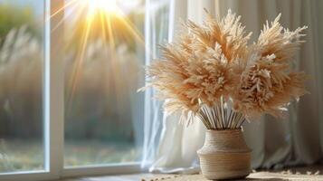 AI generated Dried Flowers in Vase on Table photo