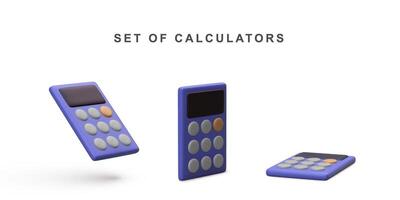 3d realistic set Calculators on white background. Vector illustration.