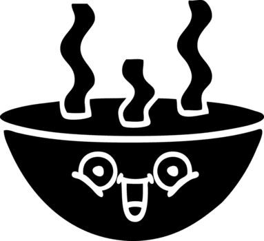 Linie Zeichnung Karikatur von ein Schüssel von heiß Suppe solide schwarz Symbol png