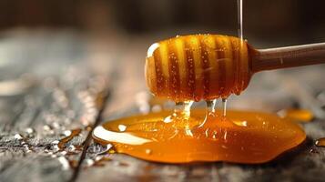 AI generated Wooden Spoon Filled With Honey on Table photo