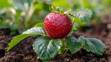 AI generated Close Up of a Strawberry on the Ground photo