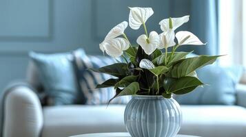AI generated White Vase With Flowers on Table photo