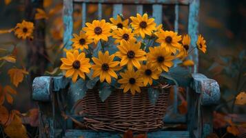 ai generado girasol cesta en banco foto