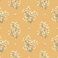 Seamless pattern with chamomile bouquets on yellow background. Abstract simple botanical design for wrapping paper, covers and fabric vector