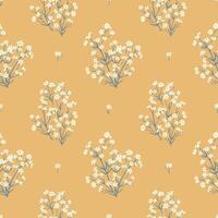 Seamless pattern with chamomile bouquets on yellow background. Abstract simple botanical design for wrapping paper, covers and fabric vector