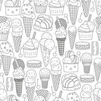 Hand drawn different ice cream seamless pattern. Monochrome food design for fabric, home textile, cover, wrapping paper vector