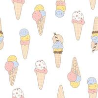 Seamless pattern with different kinds of ice cream in retro style. Hand drawn food design for fabric, home textile, wrapping paper, cover vector