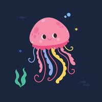 Cute cartoon jellyfish, vector illustration