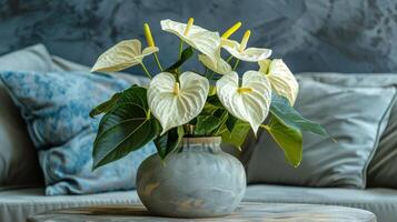 AI generated White Vase With Flowers on Table photo