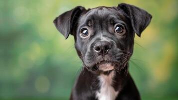 ai generado negro y blanco perrito curioso a cámara foto