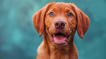 ai generado cerca arriba de perro en azul antecedentes foto