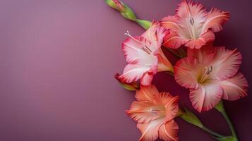 AI generated Pink Flowers on Purple Background photo