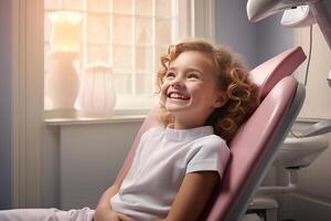 ai generado profesional sonriente niña dental médico cuidado. generar ai foto