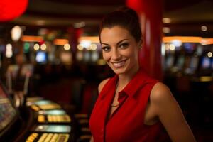 AI generated Confident Casino brunette girl. Generate Ai photo