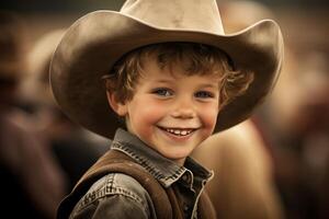 ai generado aventurero sonriente chico vaquero. generar ai foto