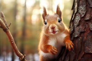 AI generated Agile Curious squirrel branch nut. Generate Ai photo