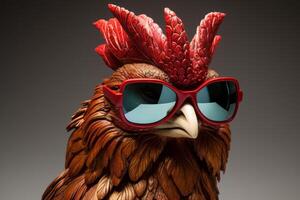 ai generado poco convencional gallo en Gafas de sol. generar ai foto