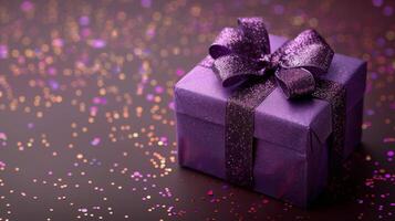 AI generated Close Up of Purple Wrapped Present photo