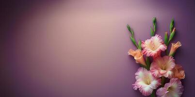 AI generated Pink Flowers on Purple Background photo