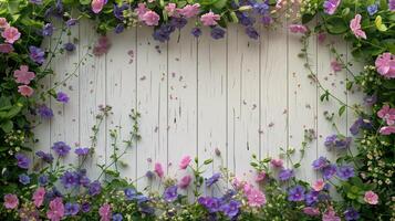 ai generado púrpura flores creciente en plantador foto