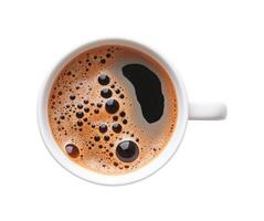 AI generated White coffee cup on white background top view photo