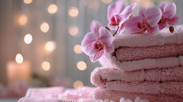 AI generated Stack of Towels With Daisies photo
